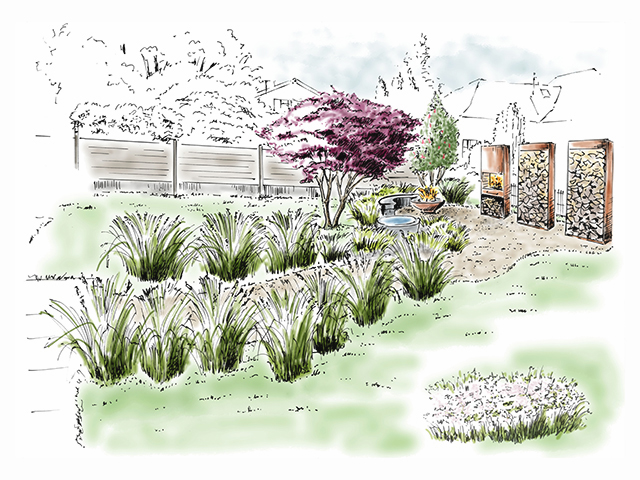 Gartenumgestaltung mit Feuerplatz